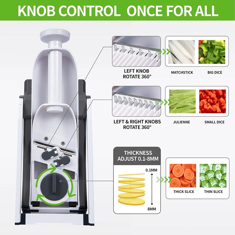 4-in-1 Manual Vegetable Cutter & Adjustable Mandoline Slicer – Safe Food Prep Kitchen Tool