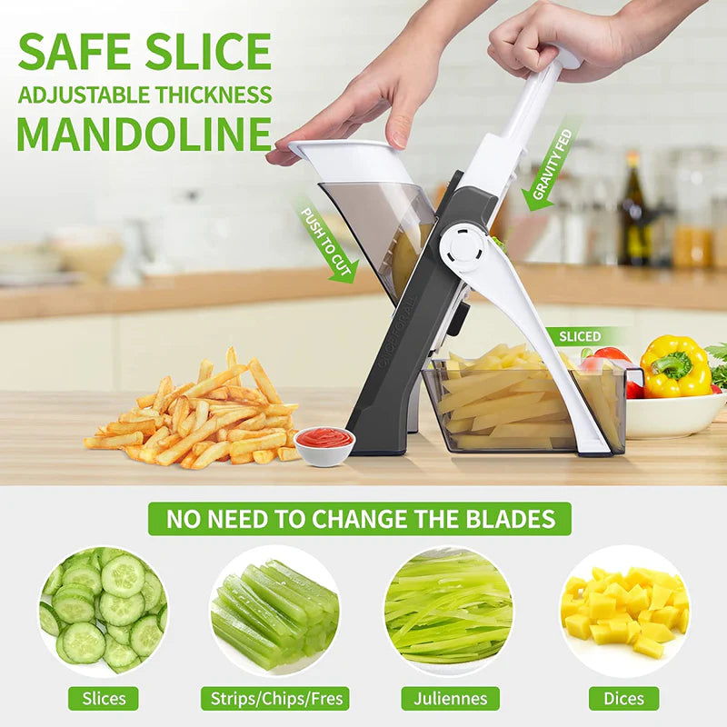 4-in-1 Manual Vegetable Cutter & Adjustable Mandoline Slicer – Safe Food Prep Kitchen Tool