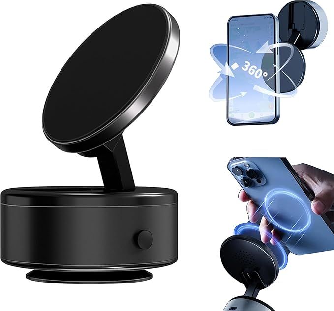 Magnetic Suction Car Phone Mount – 360° Rotating Dashboard & Windshield Holder